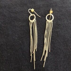 Silver dangling chain fringe tassel graceful dainty drop earrings